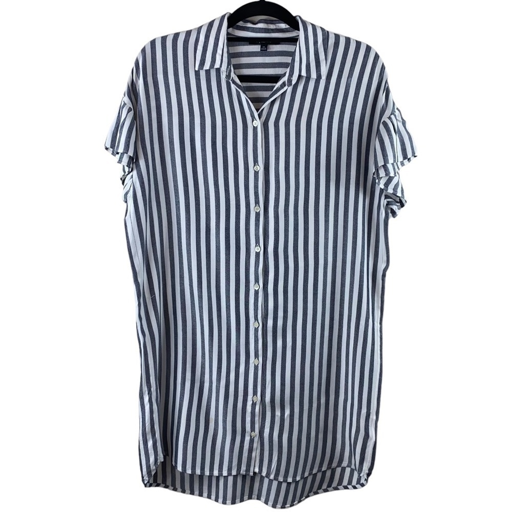 Madewell Women’s Gray & White Striped‎ Ruffle-Sleeve Button Front Shirtdress XS